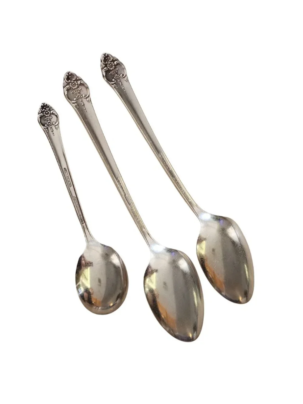 3 Rogers Plantation Silverplate Serving Spoons Oneida Silver Rose Floral vtg